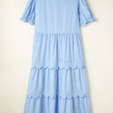  Sky Stripe Scallop Tier Midi Dress