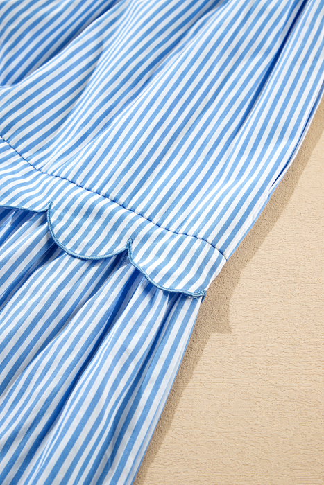 Sky Stripe Scallop Tier Midi Dress