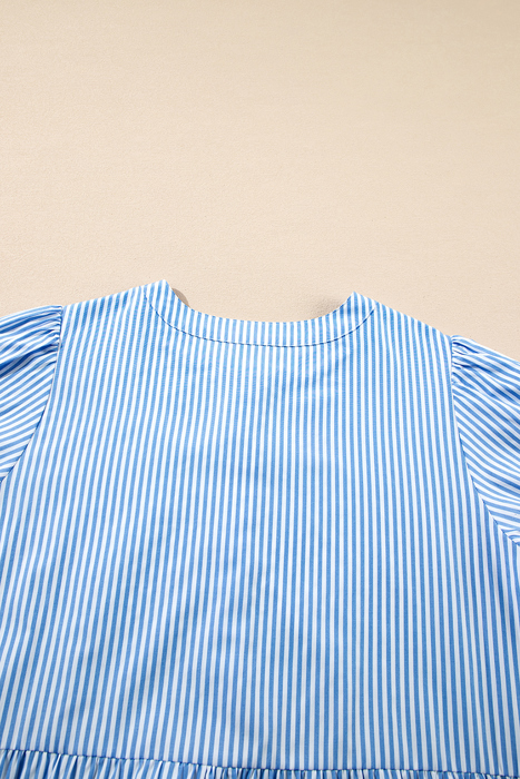 Sky Stripe Scallop Tier Midi Dress