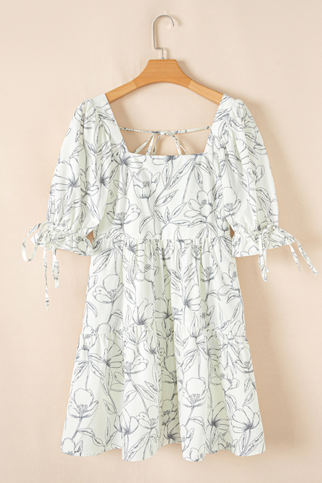 Monochrome Bloom Smocked Mini Dress