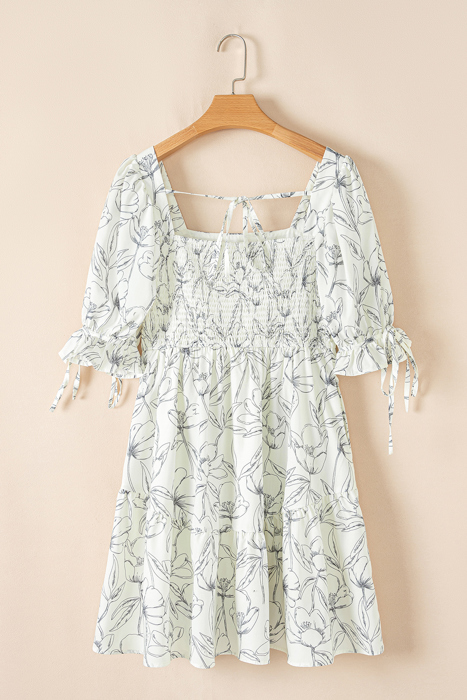 Monochrome Bloom Smocked Mini Dress