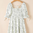  Monochrome Bloom Smocked Mini Dress