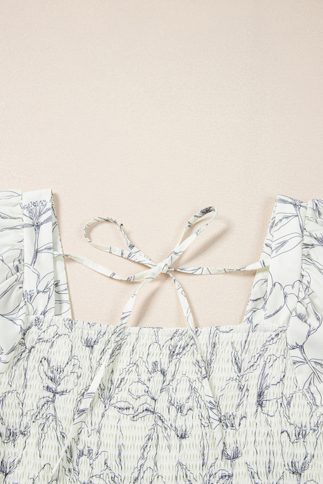Monochrome Bloom Smocked Mini Dress