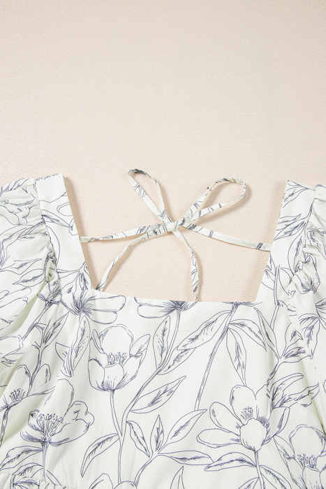 Monochrome Bloom Smocked Mini Dress