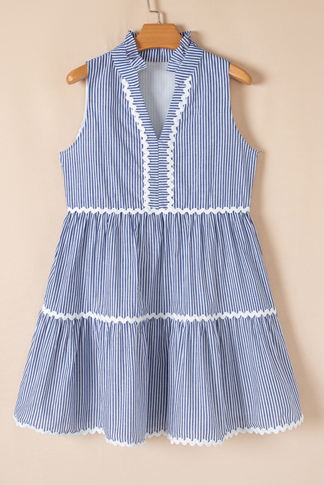 Seersucker Scallop Tiered Mini Dress