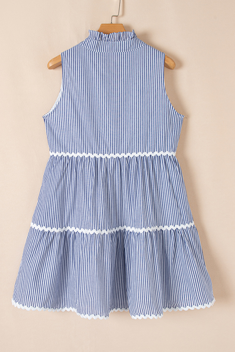 Seersucker Scallop Tiered Mini Dress