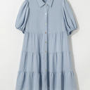  Sky Blue Tiered Puff Sleeve Dress