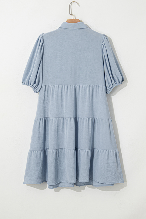 Sky Blue Tiered Puff Sleeve Dress