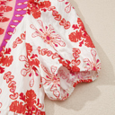  Vibrant Folk Print Puff Sleeve Mini Dress
