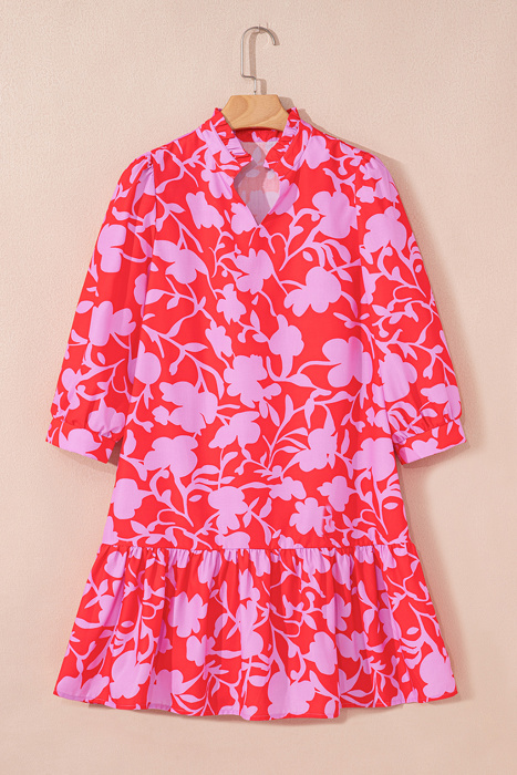 Coral Peony Ruffle Mini Dress