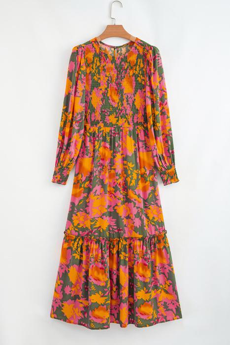 Sunset Bloom Smocked Maxi Dress