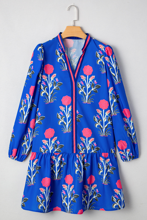 Sapphire Bloom Kaftan Mini Dress