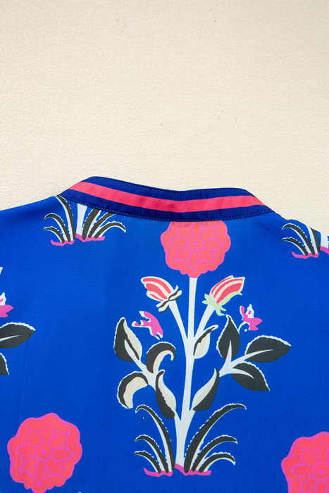 Sapphire Bloom Kaftan Mini Dress