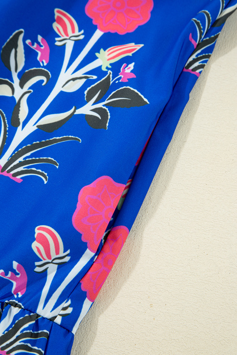 Sapphire Bloom Kaftan Mini Dress