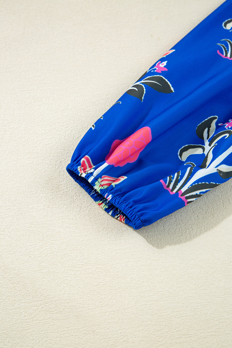 Sapphire Bloom Kaftan Mini Dress
