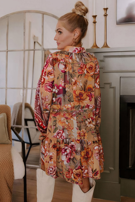Autumn Bloom Tiered Shirt Dress