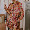 Autumn Bloom Tiered Shirt Dress