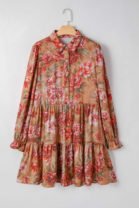 Autumn Bloom Tiered Shirt Dress