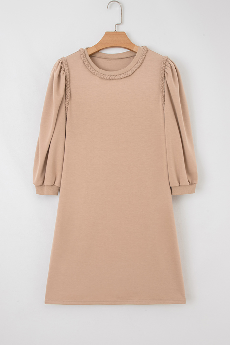 Braided Elegance Puff Sleeve Mini Dress