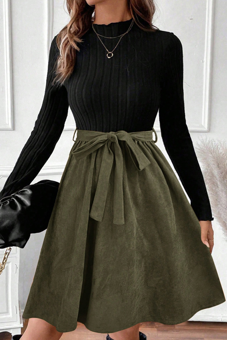 Olive Grace Knit Belted A-Line Dress