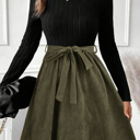  Olive Grace Knit Belted A-Line Dress