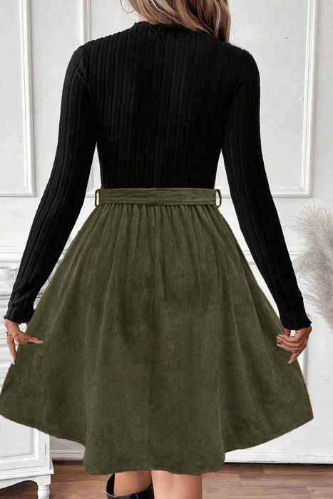 Olive Grace Knit Belted A-Line Dress