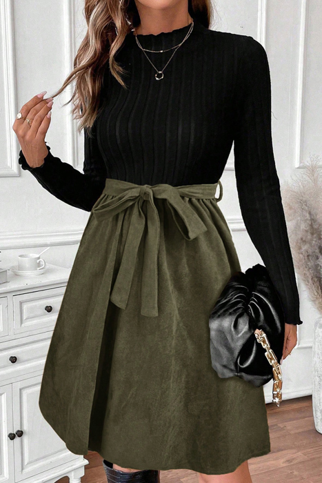 Olive Grace Knit Belted A-Line Dress