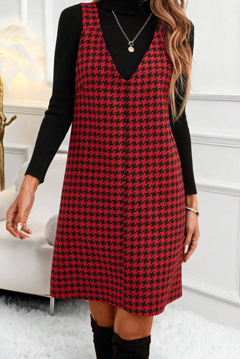 Midnight Houndstooth Holiday Jumper Dress
