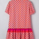 Coral Medallion Ruffle Shirt Dress