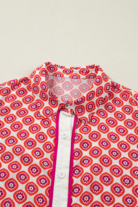 Coral Medallion Ruffle Shirt Dress