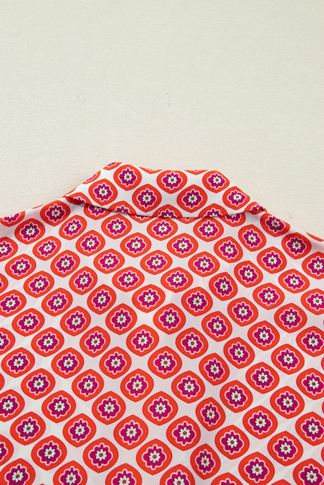 Coral Medallion Ruffle Shirt Dress