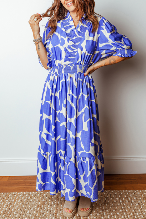 Azure Whimsy Smocked Midi Dress
