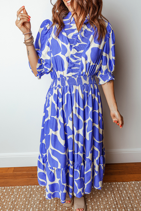 Azure Whimsy Smocked Midi Dress