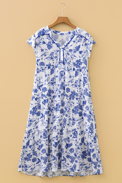 Blue Willow Breeze Tiered Midi Dress