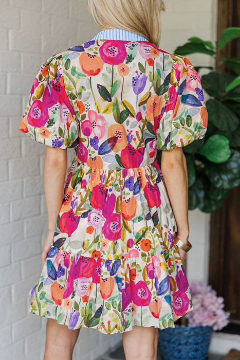 Watercolor Garden Puff Mini Dress