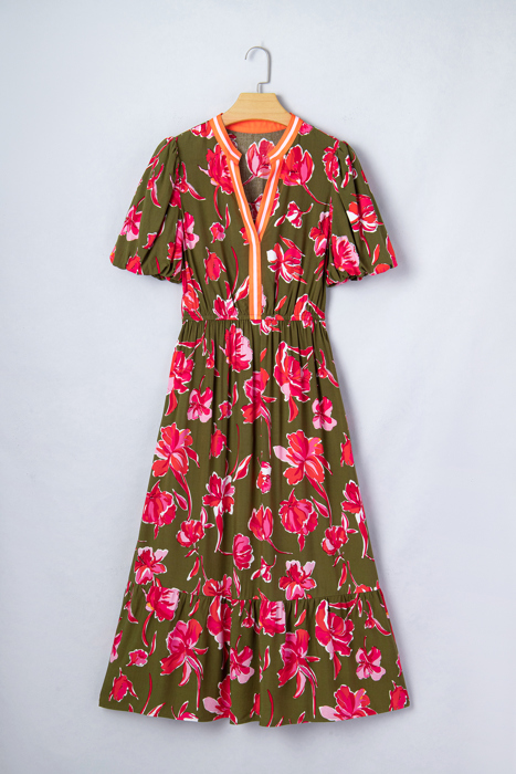 Olive Blossom Charm Midi Dress
