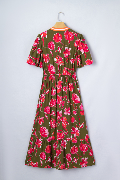 Olive Blossom Charm Midi Dress
