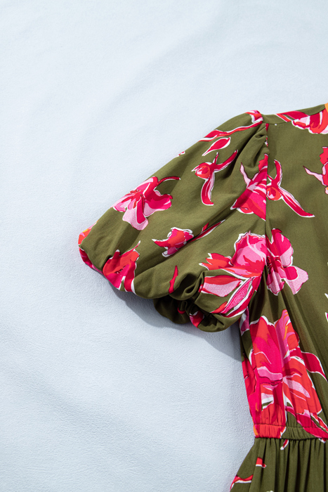 Olive Blossom Charm Midi Dress