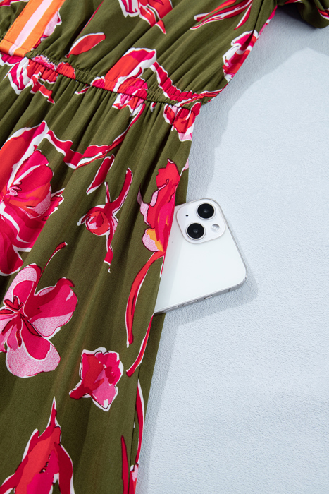 Olive Blossom Charm Midi Dress