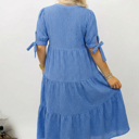 Sky Gingham Tie-Sleeve Midi Dress
