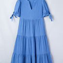  Sky Gingham Tie-Sleeve Midi Dress