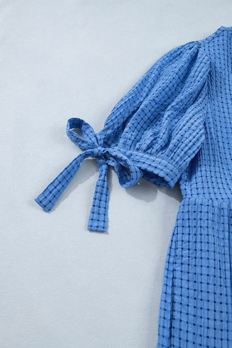 Sky Gingham Tie-Sleeve Midi Dress