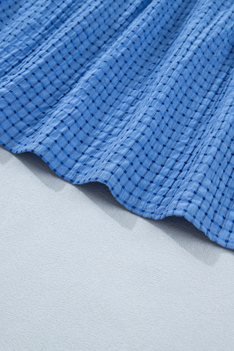 Sky Gingham Tie-Sleeve Midi Dress