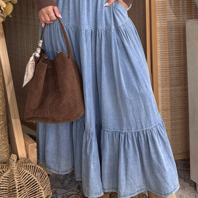Prairie Breeze Tiered Denim Maxi Skirt