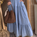  Prairie Breeze Tiered Denim Maxi Skirt