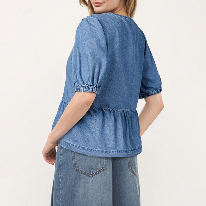 Denim Bow Peplum Top