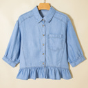  Ruffled Chambray Peplum Shirt