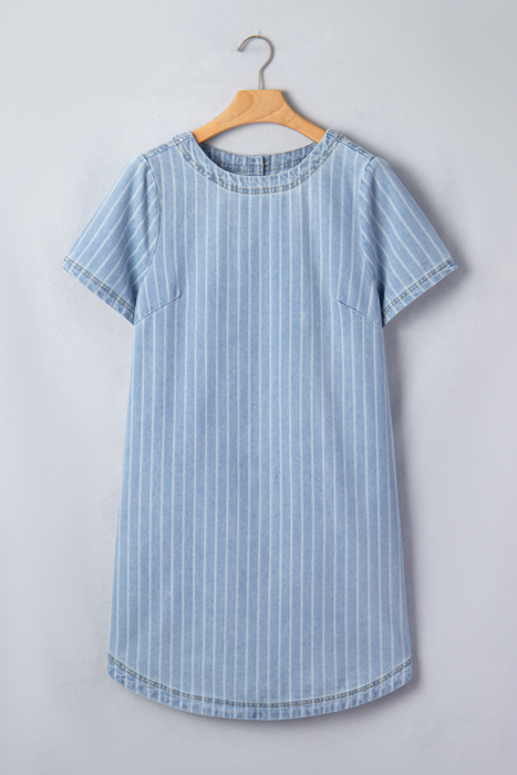 Coastal Breeze Pinstripe Denim Dress