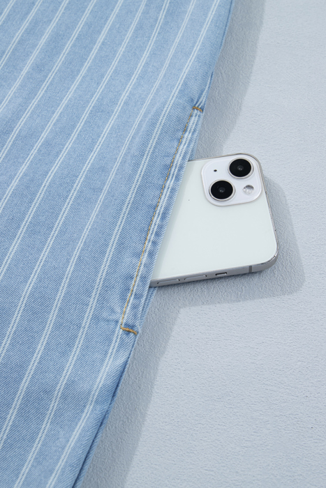 Coastal Breeze Pinstripe Denim Dress