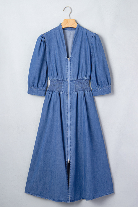 Blue Belle Zip Denim Midi Dress